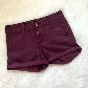American Eagle Twill Maroon Midi Shorts